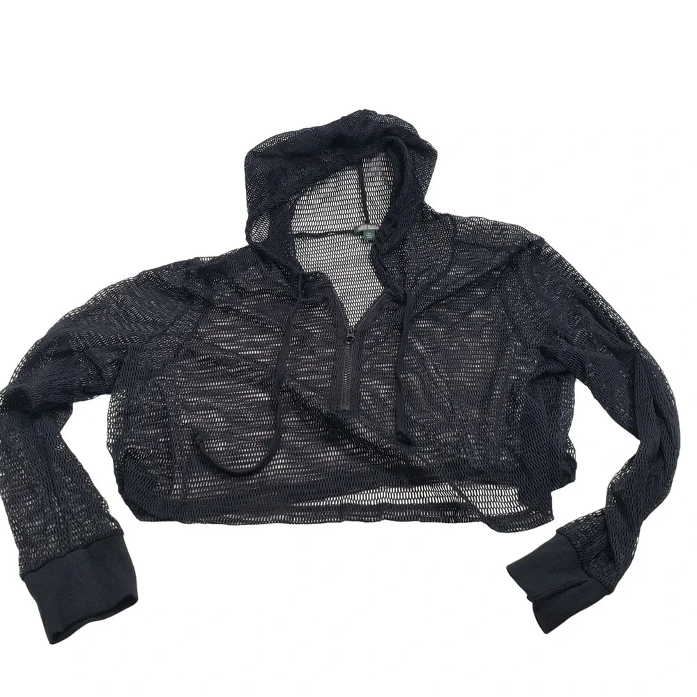 Wild Fable Womens Mesh Cropped Quarter Zip Hoodie XXL Black - Picture 2 of 6